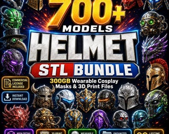 700+ Helmet STL Bundle | Wearable Cosplay Helmets, Masks, Armor & Props | 300GB 3D Print Files