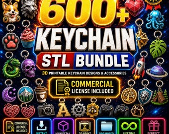 600+ Keychain STL Bundle | 3D Printable Keychain Designs, Accessories & Gift Models | Commercial License
