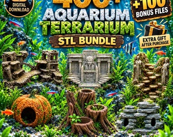 Aquarium Terrarium STL Bundle, 400+ Caves, Ruins, Roots, Rocks, Reptile Hides, 3D Print Files