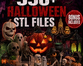 550+ Halloween STL Bundle: Ghosts, Pumpkins, Skulls, 3D Print Decor & Commercial Use
