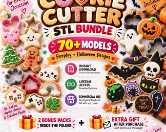 70+ Cookie Cutter STL Bundle, Seasonal 3D Print Files, Halloween Christmas Baking Cutters, Commercial Use