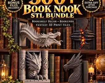 300+ Book Nook STL Bundle, Fantasy Bookshelf Decor & Bookends, 3D Print Files