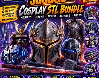 3000GB Cosplay STL Bundle, Wearable Helmets, Armor, Masks, Katanas & 3D Print Props