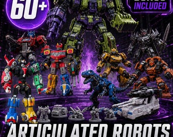 60+ Articulated Robot STL Bundle, Transforming Mecha & Combiner Models