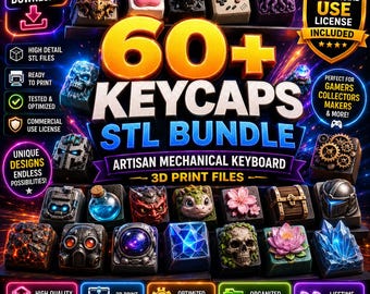 60+ Keycaps STL Bundle | Artisan Mechanical Keyboard Keycap 3D Print Files