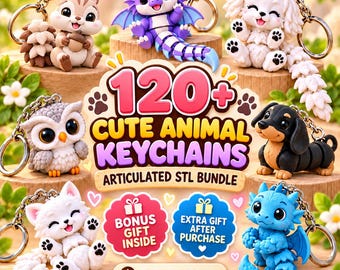 120+ Cute Animal Keychain STL Bundle – Articulated 3D Print Files, Digital Download