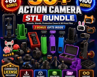 30+ Action Camera Accessories STL Bundle | Camera Mounts, Stands, Protective Cases & 3D Print Files