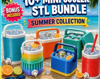 Mini Cooler STL Bundle: 10+ Drink Dispenser & Can Carrier 3D Print Files, 3MF