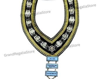 Single Beaded Lodge Chain Collar | Royal Blue Velvet Gold Plated Masonic Regalia