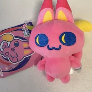 Rosa Tamagotchi Paradise plyschnyckelring | Bandai kaninfigur plysch | Kawaii samlarleksak virtuellt husdjur present 10 cm bild 1