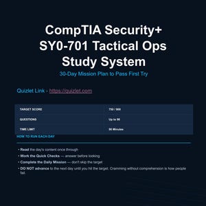 CompTIA Security+ SY0-701 Guide / Notes Bundle | 30 Day Mission Plan, Cram Sheet, Flashcards & 30 question Practice Test | Digital Download