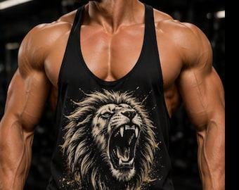 Men’s Gym Tank Top Lion “I Rule Here” – Bodybuilding Stringer, Workout Tank, Fitness Shirt, Muscle Tee, Gift for Him