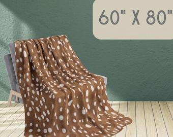 Sherpa Throw Blanket Deer Print Woodland Theme Rustic Cabin Cozy Accessory Winter Gift Housewarming Idea New Home Decor Item Soft Plush Fawn