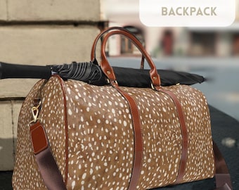 Deer Print Weekender Travel Bag Woodland Design Animal Print Fawn Pattern Waterproof Duffel Overnight Accessory Adventure Trip Luggage