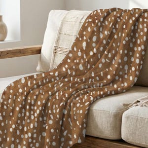 Sherpa Throw Blanket Deer Print Woodland Theme Rustic Cabin Cozy Accessory Winter Gift Housewarming Idea New Home Decor Item Soft Plush Fawn