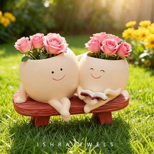 Cute Couple Bench Resin Planter Pot Smile Face Succulent Flower Pot Home Garden Decor Creative Reading Ornament Gift For Plant Lovers