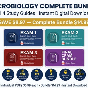 Full Microbiology BI234 Study Guide: All 3 Exams,  Plus Final Crunch Guide (Digital Download)