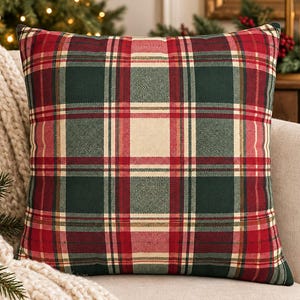 Weihnachtskissenbezug mit Karomuster, rot-grünes Tartan-Zierkissen, traditionelle Weihnachtsdekoration, Vintage-Weihnachtskissenbezug