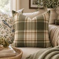 Plaid Accent Pillow Cover, Olive Green Throw Pillow, Cottage Farmhouse Decor, Neutral Tartan Pillow, English Country Home Decor