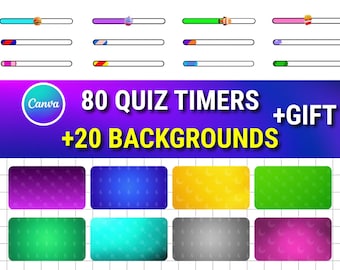 80 Quiz Timers + 20 Backgrounds | Canva Templates | Green Screen Timers | Quiz Creator Bundle. Instant Download | YouTube Quiz | Trivia Game