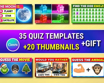 35 Canva Video Templates | Quiz Game Bundle | YouTube Trivia Templates | Quiz Creator Kit | Thumbnails Included | Instant Download