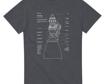 Raptor 3 Rocket Engine Blueprint T-Shirt | Spaceflight Engineering Graphic Tee