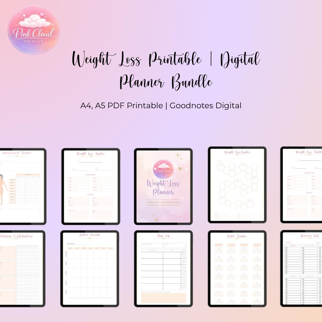 Weight Loss Planner Printable | Fitness & Measurement Tracker A4 A5 PDF ...