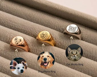 Custom Pet Portrait Signet Ring, Personalized Photo Ring for Dog and Cat Lovers