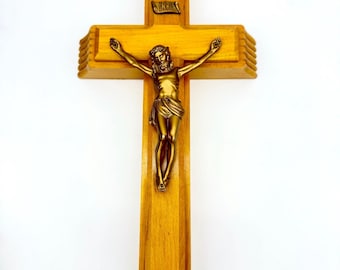 Crucifijo de madera antiguo para enfermos, cruz de pared con compartimento oculto, ritos católicos
