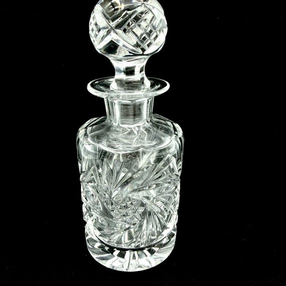 Vintage Bohemian Cut Crystal Decanter Perfume Bottle Pinwheel Pattern 5"
