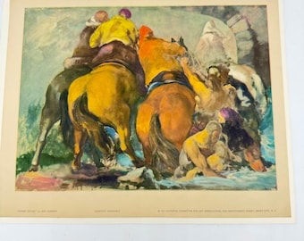 VTG 1937 Flood Detail Jon Corbino Pferde Pferde Lithographie Natl Komitee Druck