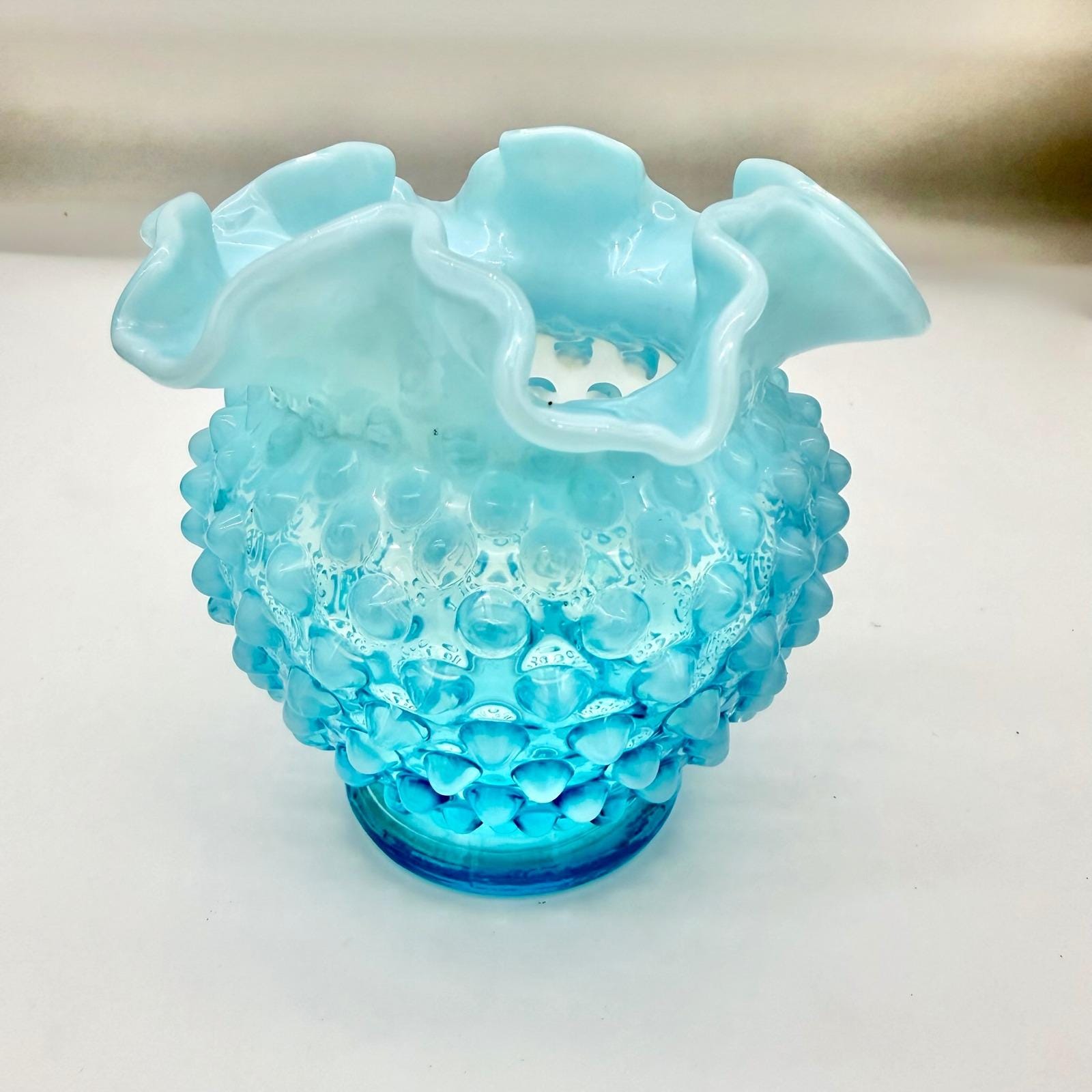 Fenton Blue Ruffled Vase - Etsy