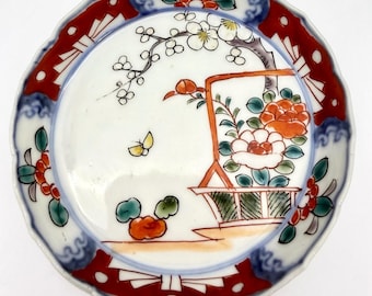 Antique Arita Porcelain Plate 4.75" Kakiemon Floral Butterfly Fuku Mark