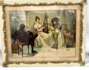 Antike 1889 Maud Goodman Viktorianische Harfe Druck Verzierter Gesso Rahmen