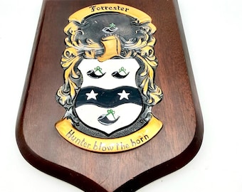 Forrester Family Crest Coat of Arms Wood Plaque Heraldic Artists