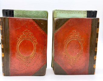 Vintage Borghese Faux Book Bookends Plaster Dark Academia Library Decor