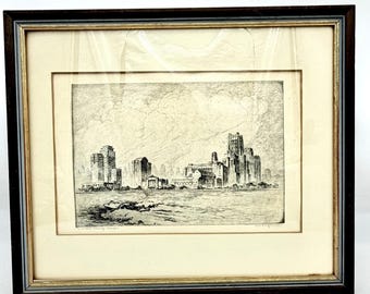 Kent Hagerman NW Univ Chicago Campus Etching Black White Architecture Art Signed