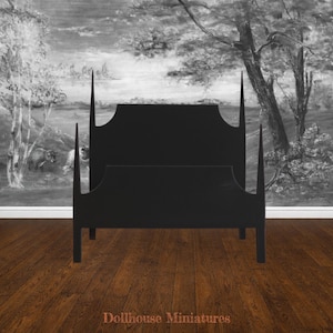 Customizable Dollhouse Spindle Bed Modern Farmhouse Style Miniature Furniture Adult Collector Item Display Piece Rustic European Design Transitional Bedroom Furniture Scale Model Handcrafted Replica Premium Quality Construction Detailed