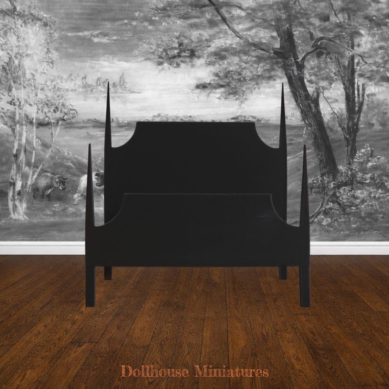 Customizable Dollhouse Spindle Bed Modern Farmhouse Style Miniature Furniture Adult Collector Item Display Piece Rustic European Design Transitional Bedroom Furniture Scale Model Handcrafted Replica Premium Quality Construction Detailed