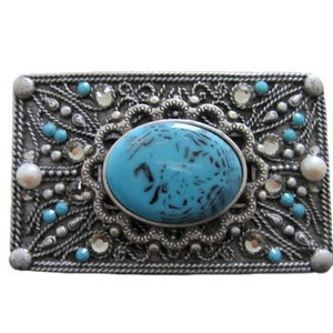 Antique Silver Rectangle Two Square Design Ornament Belt Buckle Available in Various Crystals and Ornaments Fits All 1.5 Wide Belts image 2