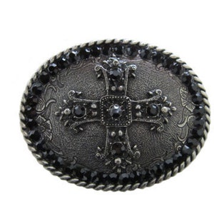 Antique Oval Cross Crystals Belt Buckle Available in Various Crystals Fits All 1.5 Wide Belts image 3