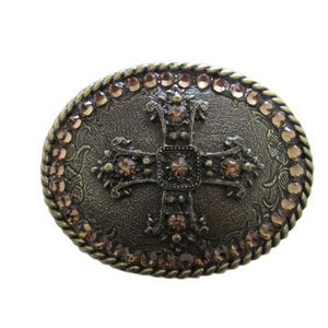 Antique Oval Cross Crystals Belt Buckle Available in Various Crystals Fits All 1.5 Wide Belts image 2