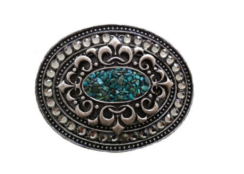 Oval Ornament Stones and Crystals Belt Buckle Available in Various Stones and Crystals Fits All 1.5 Wide Belts image 2