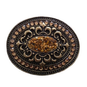 Oval Ornament Stones and Crystals Belt Buckle Available in Various Stones and Crystals Fits All 1.5 Wide Belts image 1