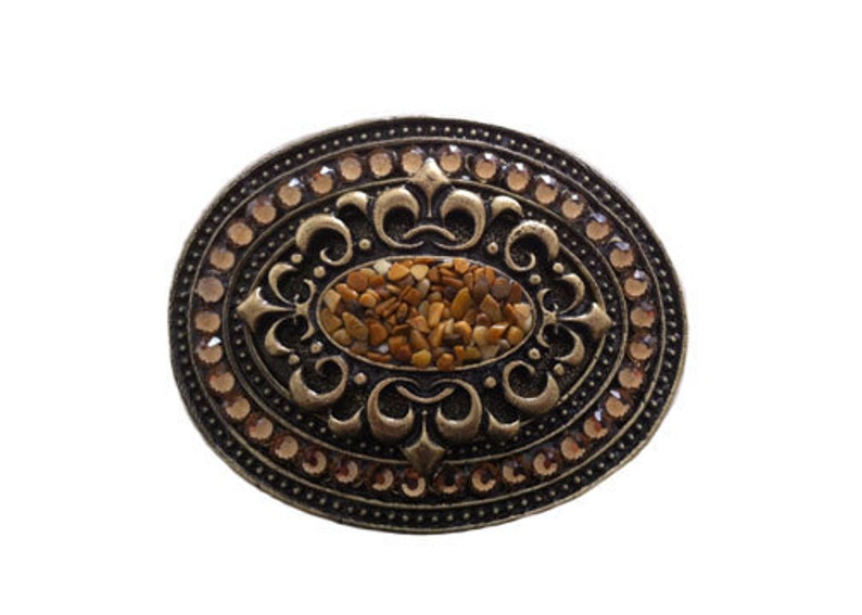 Oval Ornament Stones and Crystals Belt Buckle Available in Various Stones and Crystals Fits All 1.5 Wide Belts image 1