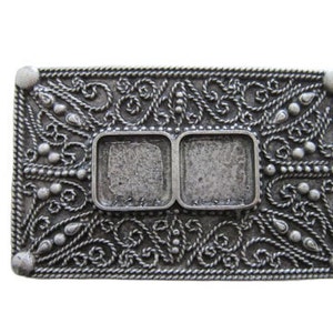 Antique Silver Rectangle Two Square Design Ornament Belt Buckle Available in Various Crystals and Ornaments Fits All 1.5 Wide Belts image 3