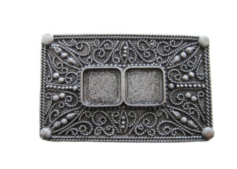 Antique Silver Rectangle Two Square Design Ornament Belt Buckle Available in Various Crystals and Ornaments Fits All 1.5 Wide Belts image 3