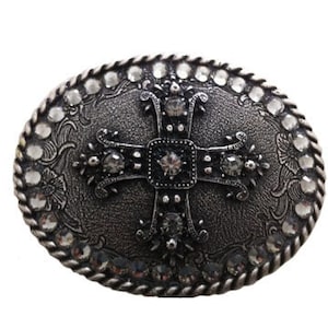 Antique Oval Cross Crystals Belt Buckle Available in Various Crystals Fits All 1.5 Wide Belts image 1