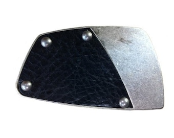 Silver Trapezoid Ornament Leather Belt Buckle - Available in Black and Vintage Brown Leather - Fits All 1.5" Wide Belts