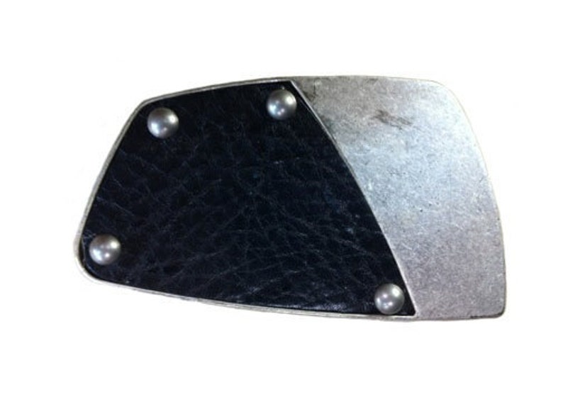 Silver Trapezoid Ornament Leather Belt Buckle Available in Black and Vintage Brown Leather Fits All 1.5 Wide Belts image 1